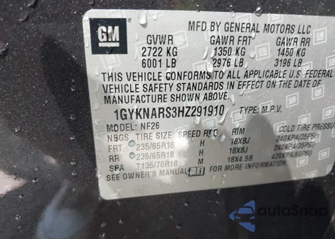 2017 Cadillac Xt5 Standard z USA, uszkodzony, nr VIN 1GYKNARS3HZ291910